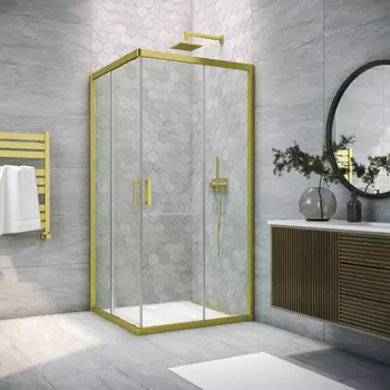 Душевой уголок Vegas-Glass ZA NOVO h200 120x120 ZA NOVO h2000 120 03 01 профиль матовое золото, стекло прозрачное