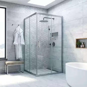 Душевой уголок Vegas-Glass ZA NOVO h200 90x90 ZA NOVO h2000 90 07 01 профиль матовый хром, стекло прозрачное