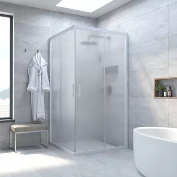 Душевой уголок Vegas-Glass ZA NOVO h200 95x95 ZA NOVO h2000 95 01 10 профиль белый, стекло сатин