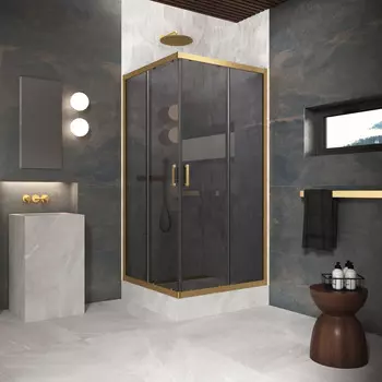 Душевой уголок Vegas-Glass ZA Protec 100x100 ZA Protec h1900 100 03 07 профиль золото матовое, стекло графит
