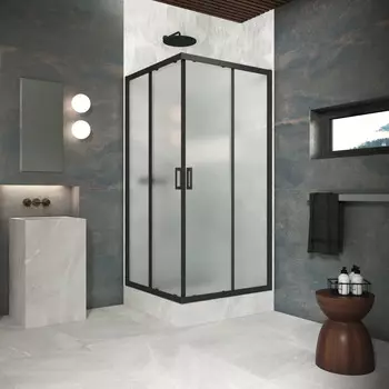 Душевой уголок Vegas-Glass ZA Protec 100x100 ZA Protec h1900 100 02М 10 профиль черный матовый, стекло сатин