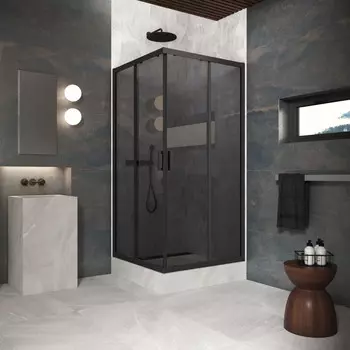 Душевой уголок Vegas-Glass ZA Protec 100x100 ZA Protec h1900 100 02М 07 профиль черный матовый, стекло графит