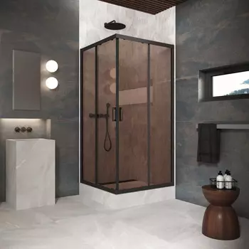 Душевой уголок Vegas-Glass ZA Protec 110x110 ZA Protec 110 02М 05 профиль черный матовый, стекло бронза