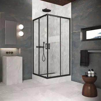 Душевой уголок Vegas-Glass ZA Protec 110x110 ZA Protec 110 02М 01 профиль черный матовый, стекло прозрачное