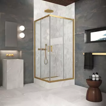 Душевой уголок Vegas-Glass ZA Protec 110x110 ZA Protec 110 03 crystalvision профиль золото матовое, стекло crystalvision
