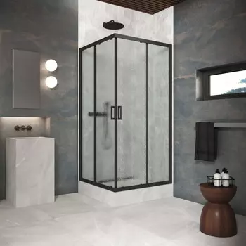 Душевой уголок Vegas-Glass ZA Protec 120x120 ZA Protec 120 02М 02 профиль черный матовый, стекло шиншилла