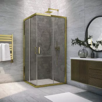 Душевой уголок Vegas-Glass ZA TUR NOVO 110x110 ZA TUR NOVO 110 09 07 профиль глянцевое золото, стекло графит
