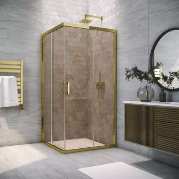 Душевой уголок Vegas-Glass ZA TUR NOVO 100x100 ZA TUR NOVO 100 09 05 профиль глянцевое золото, стекло бронза