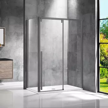 Душевой уголок Vincea Lugano 120x100 VSR-1L1012CLGM-1 без поддона, стекло прозрачное, профиль вороненая сталь