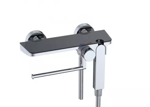 Гигиенический душ со смесителем CeramaLux LT9505 с полочкой и бумагодержателем, хром, черный матовый