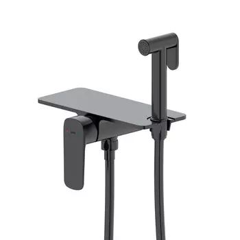 Гигиенический душ со смесителем Iddis Axes AXEBLSHi08 черный матовый, с полкой