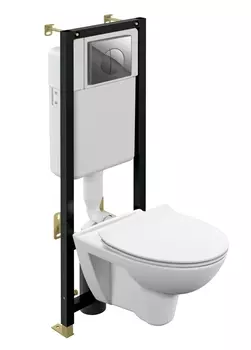 Комплект 3 в 1 подвесной унитаз Cersanit Black 64231 инсталляция Black кнопка Leon, белый