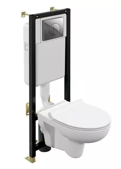 Комплект 3 в 1 подвесной унитаз Cersanit Black 64232 инсталляция Black кнопка Leon, белый