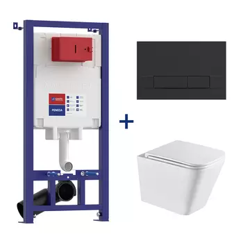 Комплект 3в1 Lemark Florex 100802420 безободковый, с сиденьем микролифт, белый, кнопка черная