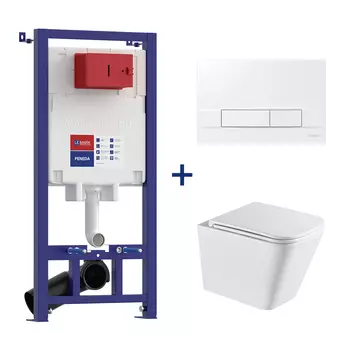 Комплект 3в1 Lemark Florex 100804418 безободковый, с сиденьем микролифт, белый, кнопка белая