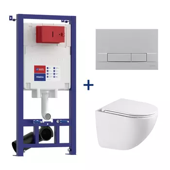 Комплект 3в1 Lemark Glazer 100803429 безободковый, с сиденьем микролифт, белый, кнопка хром