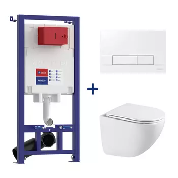 Комплект 3в1 Lemark Glazer 100804426 безободковый, с сиденьем микролифт, белый, кнопка белая