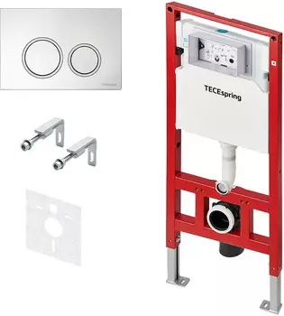 Комплект 4в1 Tece TeceSpring S401101 (инсталляция, крепление, кнопка хром глянцевый, прокладка)