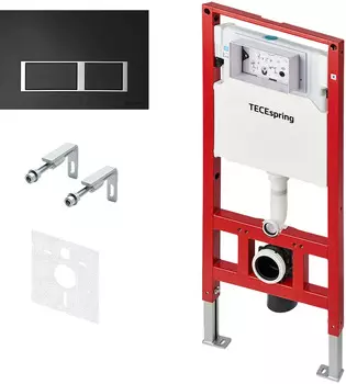 Комплект 4в1 Tece TeceSpring S401204 (инсталляция, крепление, кнопка черная матовая, прокладка)