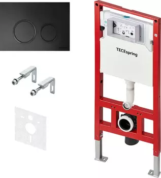 Комплект 4в1 Tece TeceSpring S955104 (инсталляция, крепление, кнопка черная матовая, прокладка)