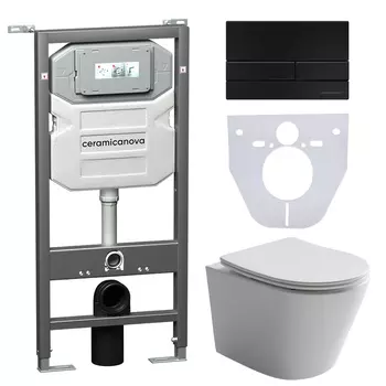 Комплект 4в1 Унитаз подвесной с сиденьем Ceramica Nova CN6000_1002B_1000 белый + Система инсталляции + кнопка