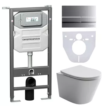 Комплект 4в1 Унитаз подвесной с сиденьем Ceramica Nova CN6000_1002M_1000 белый + Система инсталляции + кнопка