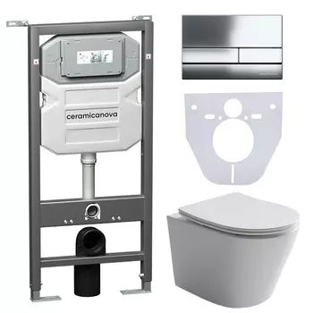 Комплект 4в1 Унитаз подвесной с сиденьем Ceramica Nova CN6000_1002CH_1000 белый + Система инсталляции + кнопка