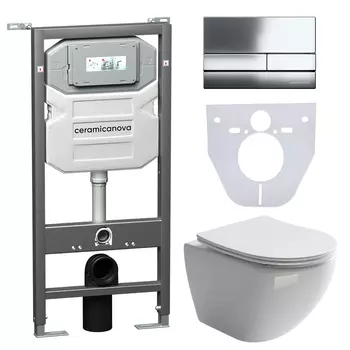 Комплект 4в1 Унитаз подвесной с сиденьем Ceramica Nova CN4002_1002CH_1000 белый + Система инсталляции + кнопка
