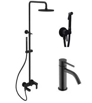Комплект для душа с гигиеническим душем и смесител Paffoni Light KITZCOL632NO71 с изливом, черный матовый