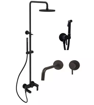 Комплект для душа с гигиеническим душем и смесител Paffoni Light KITZCOL632NO006 с изливом, черный матовый