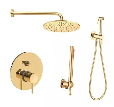 Комплект для душа с гигиеническим душем и смесител Paffoni Light KITZLIG015HG медовое золото