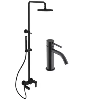 Комплект для душа со смесителем Paffoni Light KITCOL632NO71 с изливом, черный матовый