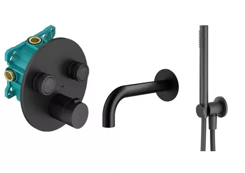 Комплект для ванны со смесителем и ручным душем Plumberia Selection PS BOX KITPSB02NO60 с изливом, с термостатом, черный матовый