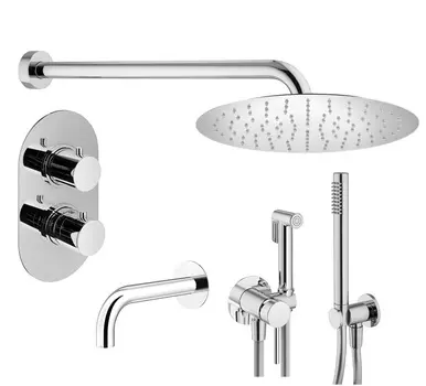 Комплект для ванны со смесителем и верхним душем Plumberia Selection IXO KITZXOT19CR60 с изливом, с термостатом, хром