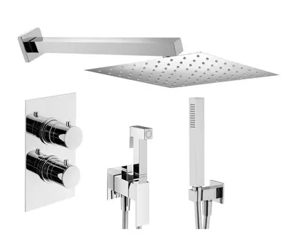 Комплект гигиенического смесителя с верхним душем Plumberia Selection TAG KITZTGT18QCR с термостатом, хром