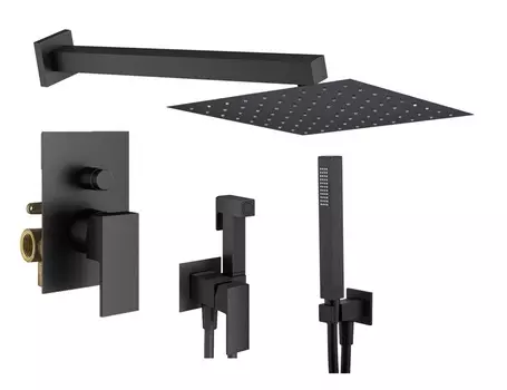 Комплект гигиенического смесителя с верхним душем Plumberia Selection TAG KITZTG15NO черный матовый