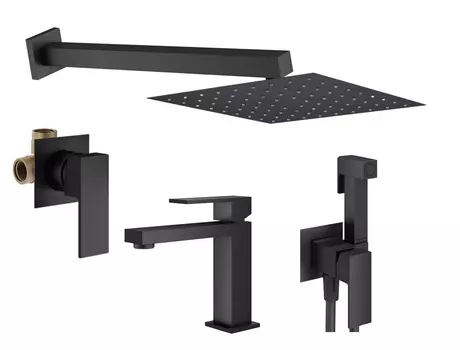 Комплект гигиенического смесителя с верхним душем Plumberia Selection TAG KITZTG01NO53 черный матовый