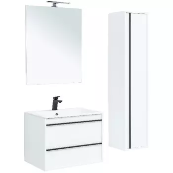 Тумба с раковиной Aquanet Lino 70 см подвесная 2 ящика, белая матовая