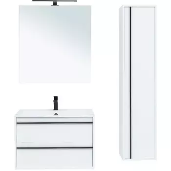 Тумба с раковиной Aquanet Lino 80 см подвесная 2 ящика, белая матовая
