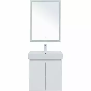 Тумба с раковиной Aquanet Nova Lite 60 см подвесная 2 дцерцы, белая глянцевая