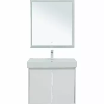 Тумба с раковиной Aquanet Nova Lite 75 см подвесная 2 дверцы, белая глянцевая