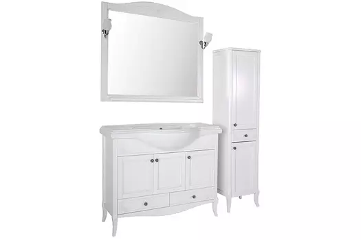 Комплект мебели ASB-Woodline Салерно 105 напольная, белая (патина серебро)