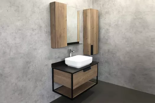 Комплект мебели Comforty Кёльн 4149965 90 см, подвесная, темно-коричневая с черной столешницей