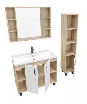 Комплект мебели Grossman Флай 100 напольная с дверцей, дуб сонома, белая