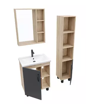 Комплект мебели Grossman Флай 60 напольная с дверцей, дуб сонома, серая