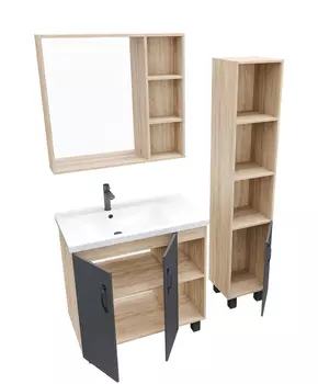 Комплект мебели Grossman Флай 80 напольная с дверцей, дуб сонома, серая