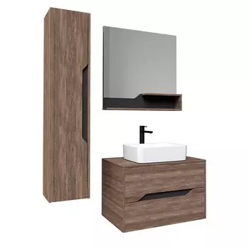 Комплект мебели Grossman Лайф 80 см подвесная, 2 ящика, дерево темное, графит