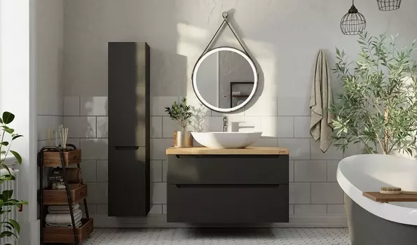 Комплект мебели Jorno Wood 100 см подвесная, антрацит