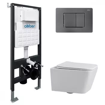 Комплект подвесного унитаза с инсталляцией Abber Rechteck AC1201-AC0105-AC0120NG безободковый, белый, кнопка никель