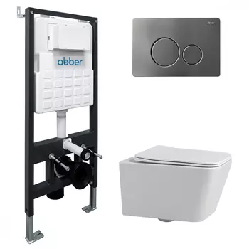Комплект подвесного унитаза с инсталляцией Abber Rechteck AC1201-AC0105-AC0121NG безободковый, белый, кнопка никель